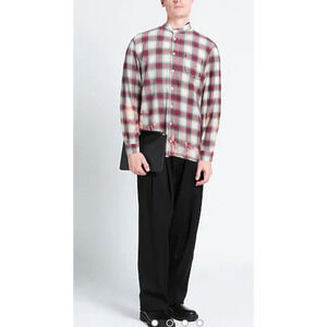 Zadig & Voltaire Sigmund Stigma Red Plaid Checked Shirt Mandarin Collar (‎ 40 )